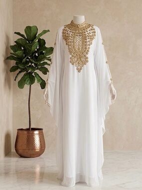 Elegant White and Gold Kaftan